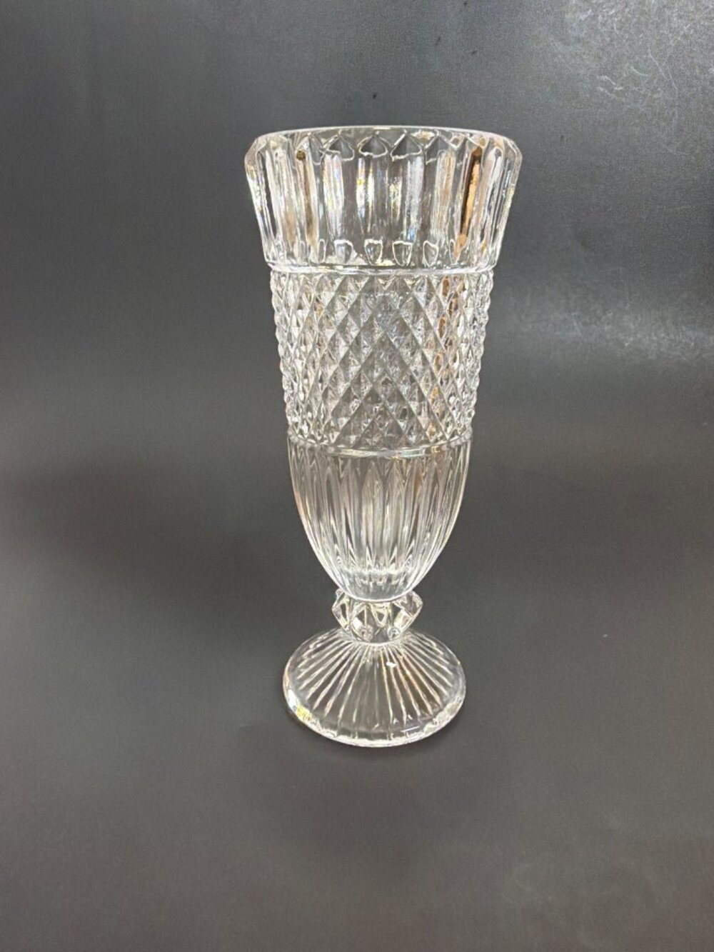 Vintage 1980s Fostoria Leonardo Clear Lead Crystal Footed Bud Vase USA MCM 6.25" - Picture 9 of 9